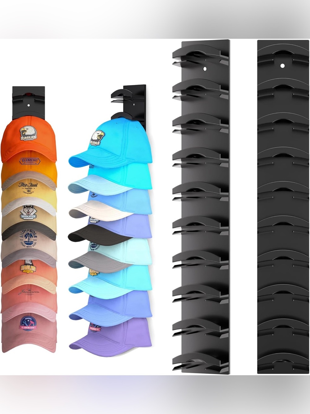 2 pack of Hat Wall Rack with for Hats or Caps - Black Organizer for bedroom etc